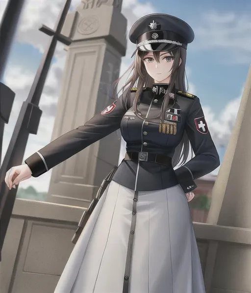 Prompt: Woman in uniform with Iron Crosses on it




