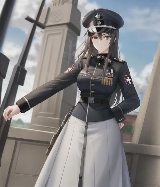 Woman in uniform with Iron Crosses on it