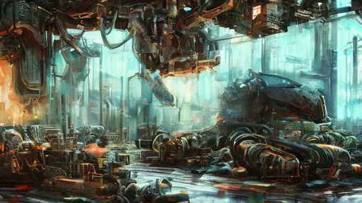 Prompt: extremely realistic, hyperdetailed, cyborg factory, machines building machines, organic, hazardous chemicals, fire, electrical sparks, high definition, ultra realistic,8K, digital art, green