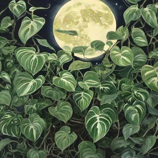 Prompt: Pothos plant dancing in the moonlight 