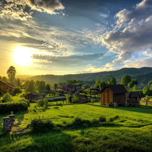 Prompt: Countryside Village, back lit, HDR, hyperdetailed, hyperrealism