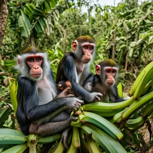 Prompt: Monkeys raiding a banana grove in oil