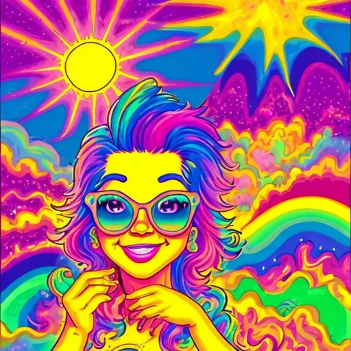 Prompt: Sunshine in the style of Lisa frank