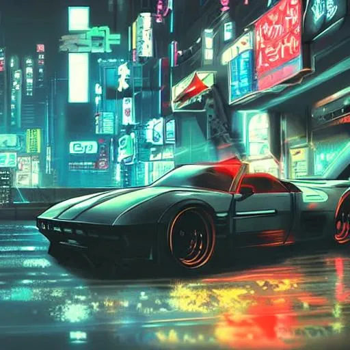 Prompt: Anime car in cyberpunk setting
