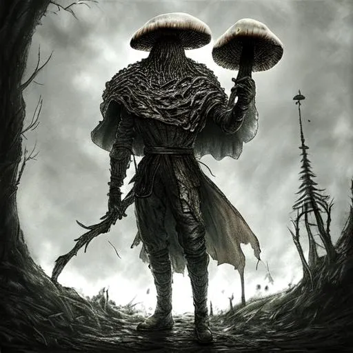 Prompt: A gigachad mushroom man from dark souls 2

