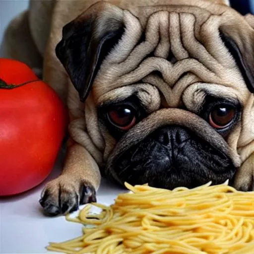 Prompt: pasta made pugs