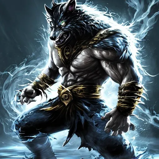 Prompt: splash art warewolf fighting lou kang from mortal kombat splash art