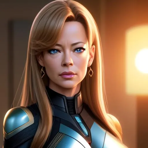 Prompt: Semi-realistic anime stripped jeri ryan, borg, seven of nine, star trek voyager, seductive looking eyes, cinematic lighting, brown hair, 100000k resolution quality, open mouth, bare and undressed, who has blue eyes, highly detailed, digital painting, extremely sharp jawline, Trending on artstation , HD quality, artgerm, masterpiece, beautiful face. Full body