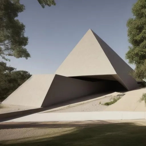 Prompt: a large pyramid as a house, brutalist architecture  