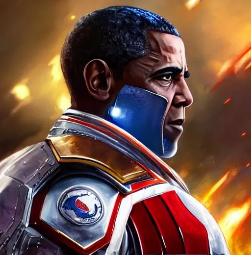 Prompt: award-winning portrait painting of Barrack Obama wearing Space battle armor (backlighting:1.4), digital painting, concept art, smooth, sharp focus, rule of thirds, science fiction, full body with head, intricate details, long shot, (medium depth of field:1.1), highly detailed, splash art, CFG 8
