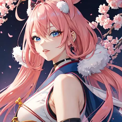 Prompt: Japan as a female human, 8k, UHD,  highly detailed, pink hair, blue eyes,
