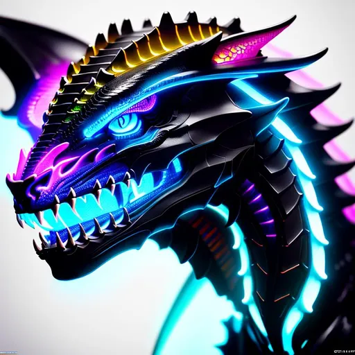 Portrait Of A Roaring Neon Skeleton Dragon With Irid 