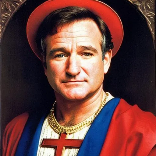 Prompt: Robin Williams as a Greek Orthodox Icon 