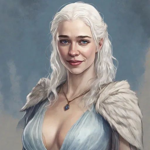 Prompt: Game of Thrones Female with shoulder-length white hair, No necklace, Lucious thicker lips, Intimidating blue eyes with tongue out smirking, Member of House Arryn, wearing a translucent dress, dirty body