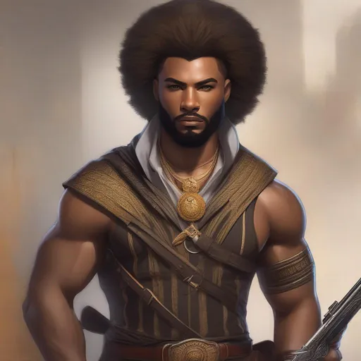 Prompt: a lion assassin with african american features.