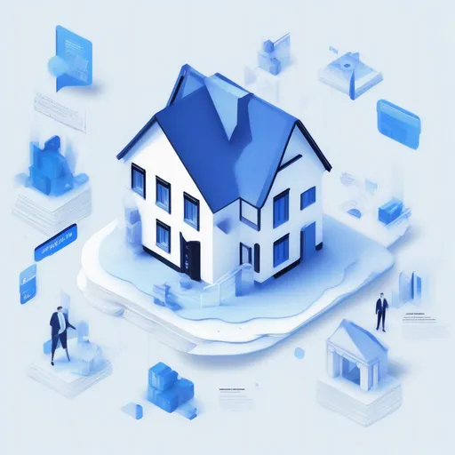 Prompt: I want an image for a landing page section that represents investment tokenization in the real estate world. With black and blue colours. With text translated to english


