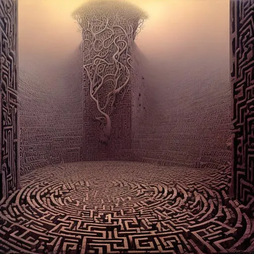 Prompt: zdzislaw beksinski, labyrinth, 