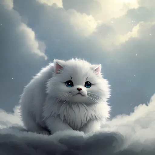 Prompt: Cute, very, very, light gray, fluffy, fantasy light puppy, with cloudy, white eyes, very, light, light, gray fur, and possessing the element of air and making circles of clouds and air move around in the air in a magical way, in a space background. Perfect features, extremely detailed, realistic. Krenz Cushart + loish +gaston bussiere +craig mullins, j. c. leyendecker +Artgerm.