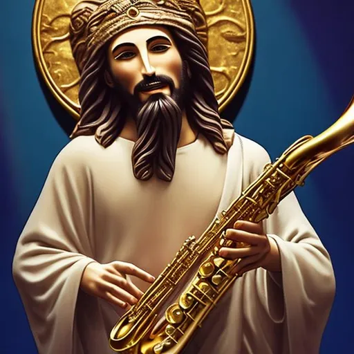 Prompt: actual photo of snake jesus playing saxophone, surprise me