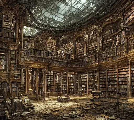 an abandoned library. 32k. hyper detailed. hyper re... | OpenArt