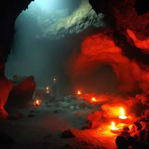 Prompt: Horror scene, atmosphere in a cave
