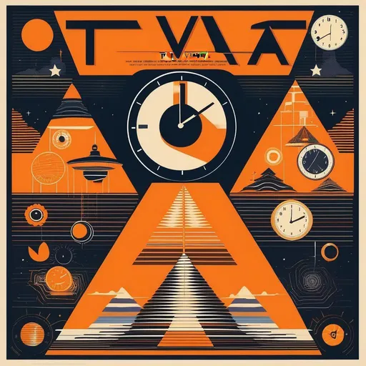 Prompt: poster for the tva (time variance authority) make it unsettling and 90s style poster, weird orange cartoon clock with face, slogans etc