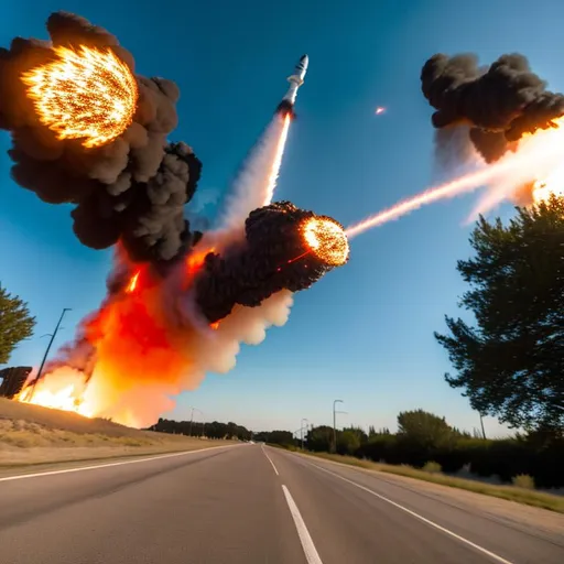 Prompt: rocket launch, fire, full chrome, summer, mirroring, mechanic, photorealistic, zoom