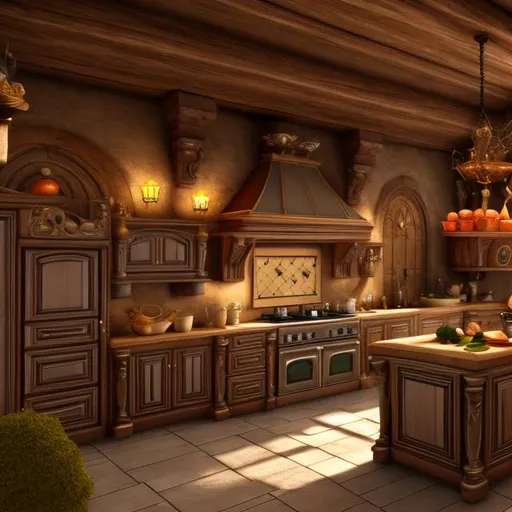 Prompt: fantasy, kitchen interior, UHD, HD, 8K, 