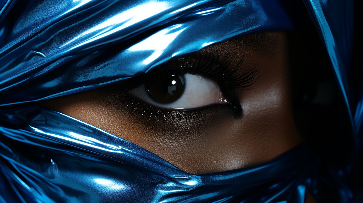 Prompt: an image of a blue woman face and blue shiny, in the style of michael whelan, silver and bronze, harlem renaissance, machine age aesthetics, shiny eyes, high contrast, serene faces