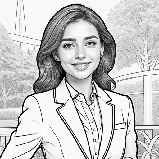 Prompt: generate colouring book for adults, cartoon style, thick lines, low detail, no shading, -- ar 9:11 upbeat vibe, high quality, printable, stress-relief, relaxing activity, confidently,  the lady is a coach dressed in professional suit