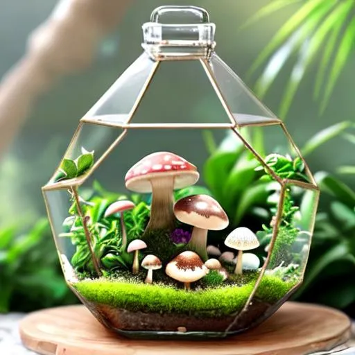 Prompt: cute terrarium with a little mushroom