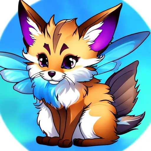 Prompt: Fox cat hybrid, with butterfly wings cute, chibi, anime, detailed, well made, smooth, full body