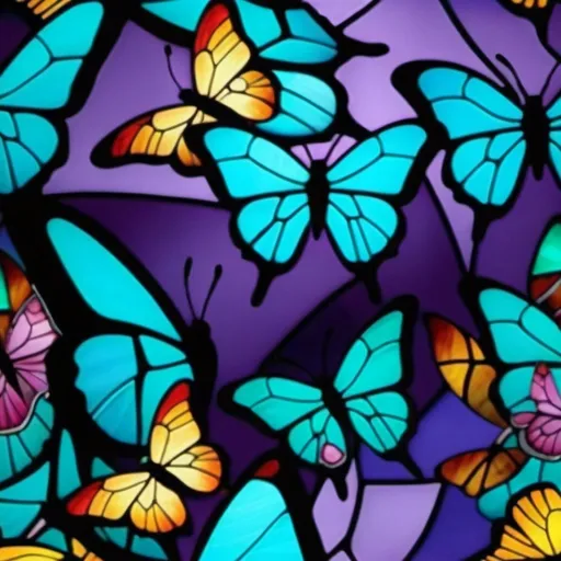 Prompt: Stained glass butterflies vibrant colou