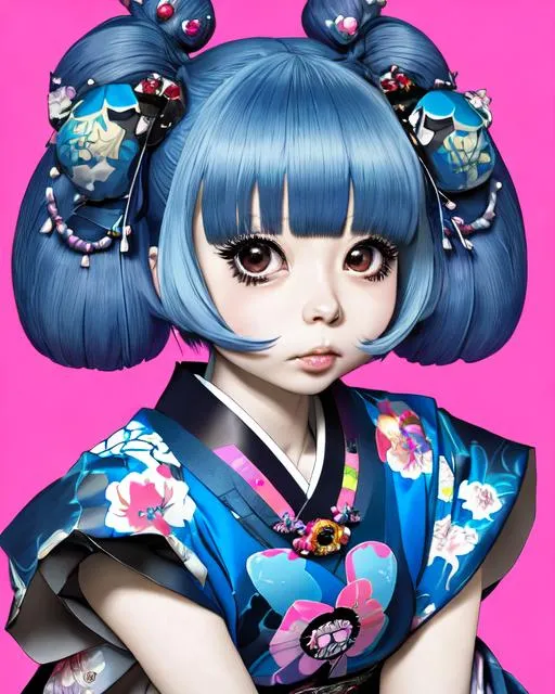 Prompt: (((Yoji Shinkawa))), sticker of ultra detailed portrait of Kyary Pamyu Pamyu in blue japanese dress,Kanzashi head accessories, high quality cell shaded illustration in japanese style kawaii style by Studio Ghibli (((kneeling pose))), ((zoomed in face)),  (((katana))), (((Detailed hands))),perfect anatomy, centered, freedom, soul, ((black long curly hair)), approach to perfection, cell shading, 4k , cinematic dramatic atmosphere, watercolor painting, global illumination, detailed and intricate environment, artstation, concept art, fluid and sharp focus, volumetric lighting, cinematic lighting, Art by Yoji Shinkawa and by Ilya Kuvshinov 