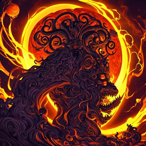 Prompt: Phobos- a deity god or entity associated with fear and panic of dread and terror, horror vibes, dark,  detailed, inspired by eiichiro oda, oda, inspired by one piece anime, 4k