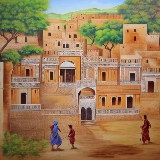 Prompt: rajasthan village painting