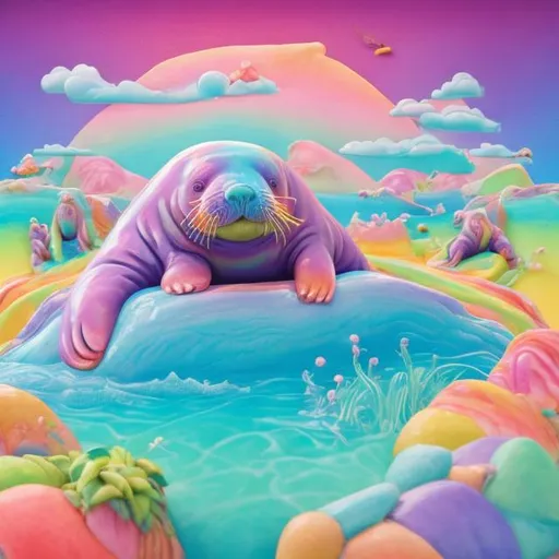 Prompt: Pastel walrus diorama in the style of Lisa frank