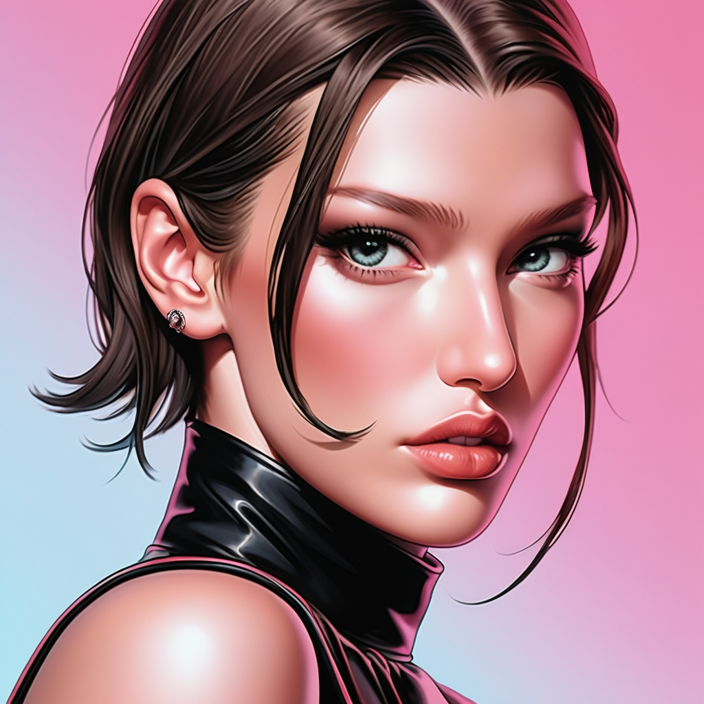 Hypnotic bimbo Bella hadid close up portrait