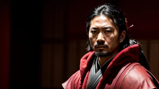 Prompt: Young Hiroyuki Sanada as a Samurai Photorealistic Overdetailed Portrait, Well Detailed face, Red and Black Robes and Armor, Black hair, Detailed Hands, Detailed Twilight Background, Intricately Detailed, Award Winning, Photograph, Film Quality.