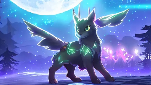 Prompt: Full moon on a dark, night forest  setting clear skies, beautiful star filled sky,  Umbreon Pokémon , hologram effect in the back ground 