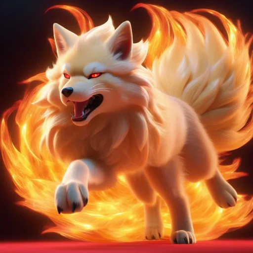 Prompt: super accurate angry (Ninetales), realistic, photograph, (hyper real), furry, (hyper detailed), extremely beautiful, (on back), sprawled, paws in the air, glowing crimson eyes, UHD, studio lighting, best quality, professional, photorealism, masterpiece, ray tracing, 8k eyes, 8k, highly detailed, highly detailed fur, hyper realistic thick fur, canine quadruped, (high quality fur), fluffy, fuzzy, full body shot, rear view, hyper detailed eyes, wolf snarl, wolf fangs, perfect composition, realistic fur, fox nose, highly detailed mouth, realism, ray tracing, soft lighting, studio lighting, masterpiece, trending, instagram, artstation, deviantart, best art, best photograph, unreal engine, high octane, cute, adorable smile, lying on back, flipped on back, lazy, peaceful, (highly detailed background), vivid, vibrant, intricate facial detail, incredibly sharp detailed eyes, incredibly realistic fur, concept art, anne stokes, yuino chiri, character reveal, extremely detailed fur, sapphire sky, complementary colors, golden ratio, rich shading, vivid colors, high saturation colors, nintendo, pokemon, silver light beams