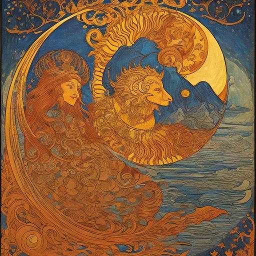 Prompt:  the sun and the moon  ivan bilibin style
