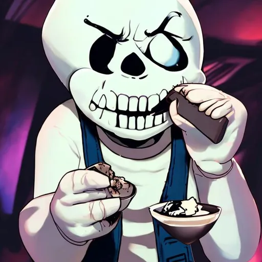 Prompt: sans eating vanilla ice cream