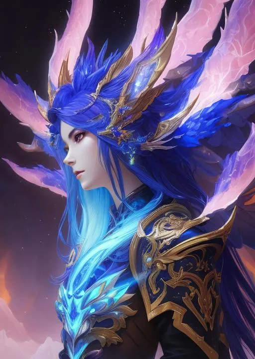 Prompt: Fantastical, oil painting style portrait of aion elyos,  by Bayard Wu, tiamat armor,  beautiful body, extremely detailed, dramatic lighting, colorful, 4k, fantasy genre, sharp focus, galatic space , 