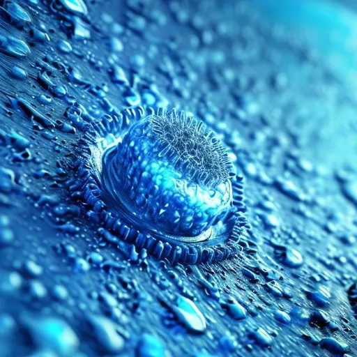 Prompt: zoom on a virus sample, super realistic, detailed, full screen, virus swims in a blue tinted organic fluid