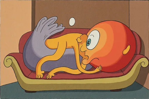 Prompt: A humanoid peach is fast asleep on the sofa