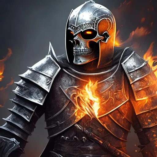 Prompt: Knight with flaming skull helmet
