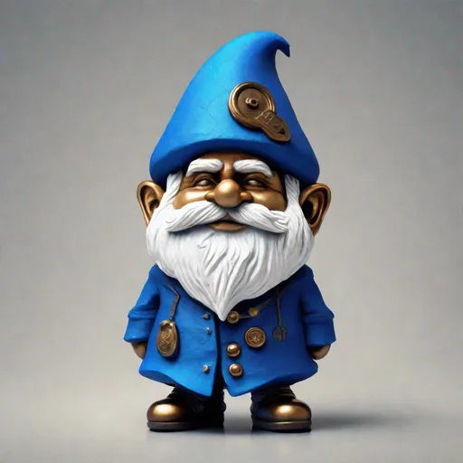 Prompt: Rock Gnome, Wearing Brave Suit, vivid blue with white collar and bronze buttons, masterpiece, best quality, in illustration style