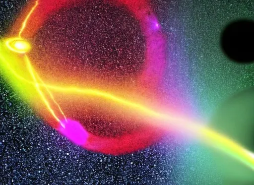 Prompt: 2 black holes spewing rainbows


