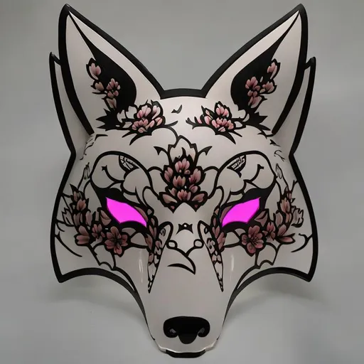 Prompt: show me a beautiful intricate traditional japanese kitsune fox mask with pink sakura flowers, 64k, UHD,